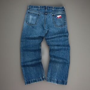 Vintage 70s Texas Scovile Faded Indigo Distressed Wide Leg Denim Jeans 38x29